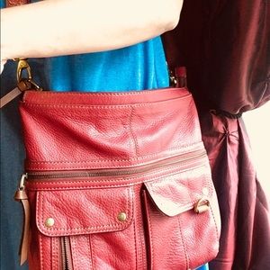 Fossil Morgan red leather messenger bag purse